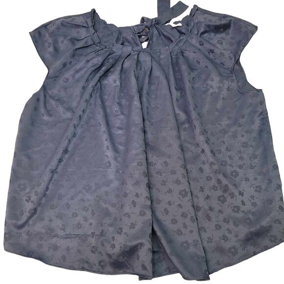 2593 Lauren Conrad Women's Navy Floral Blouse with Tie Back‎ Detail Size 0X - Picture 1 of 6